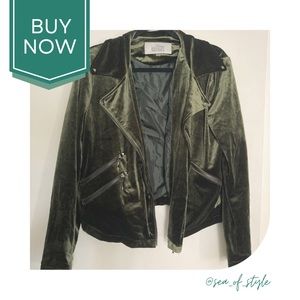 Green Velvet Bagdely Mischka Moto Jacket